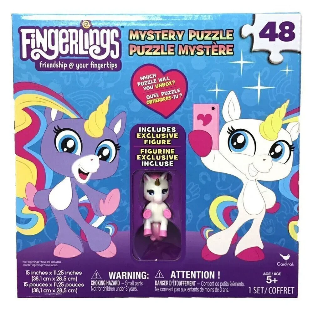 FINGERLINGS Puzzle Bundle - MYSTERY 48 Pc w/mini-White Unicorn + 48 pc Puzzle